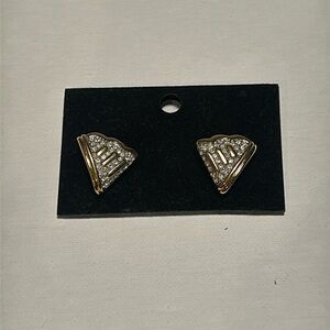 MONET Sparkling Crystal Gold Tone Art Deco Style Clip On Earrings